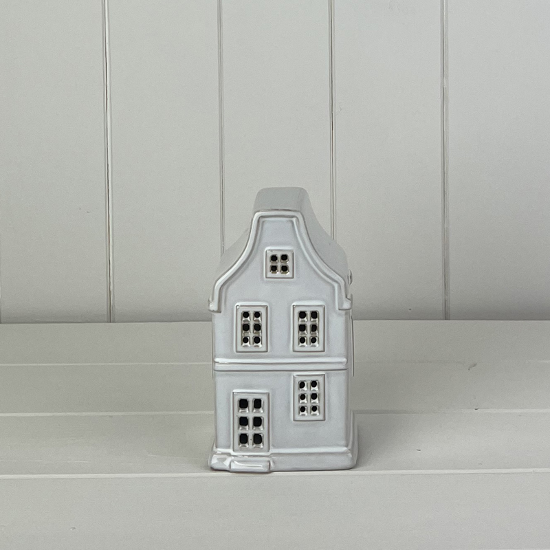 Large White Ceramic House Ornament with LED detail page
